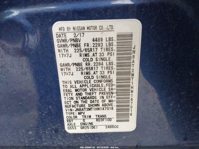 JN8AT2MT1HW147016 Nissan ROGUE SV