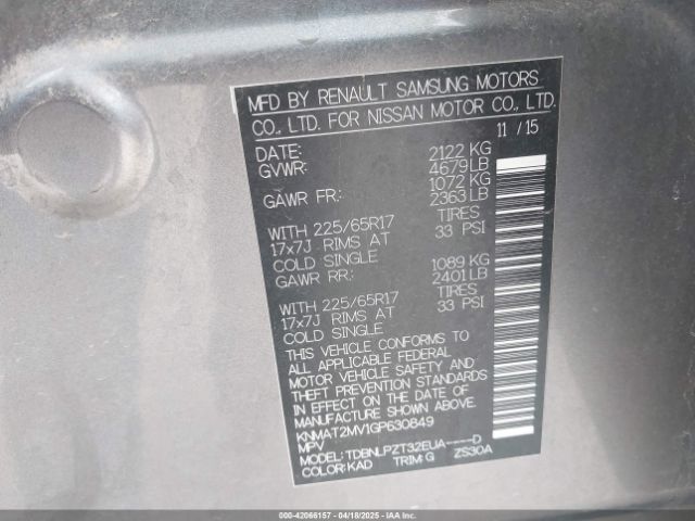 KNMAT2MV1GP630849 Nissan ROGUE S