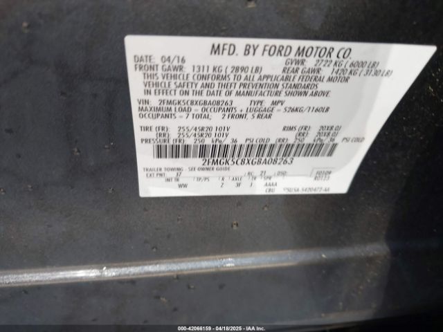 2FMGK5C8XGBA08263 Ford FLEX SEL