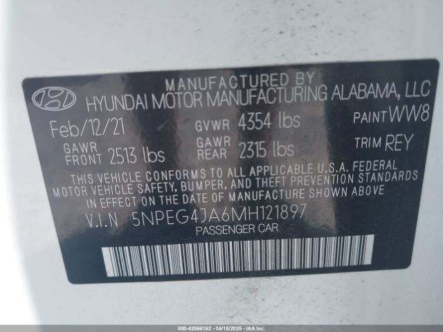 5NPEG4JA6MH121897 Hyundai SONATA SE