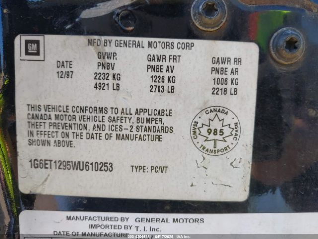 1998 CADILLAC ELDORADO 1G6ET1295WU610253 Photo 8