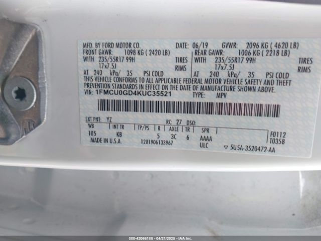 2019 FORD ESCAPE 1FMCU0GD4KUC35521 Photo 8
