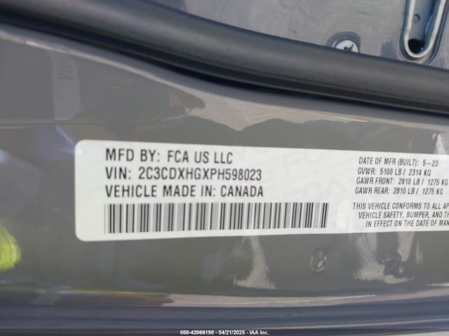 2C3CDXHGXPH598023 Dodge CHARGER GT