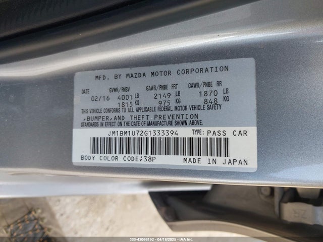 JM1BM1U72G1333394 Mazda Mazda3 I Sport