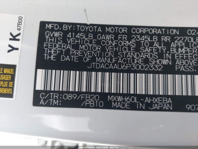 JTDACAAU6P3002332 Toyota Prius Le