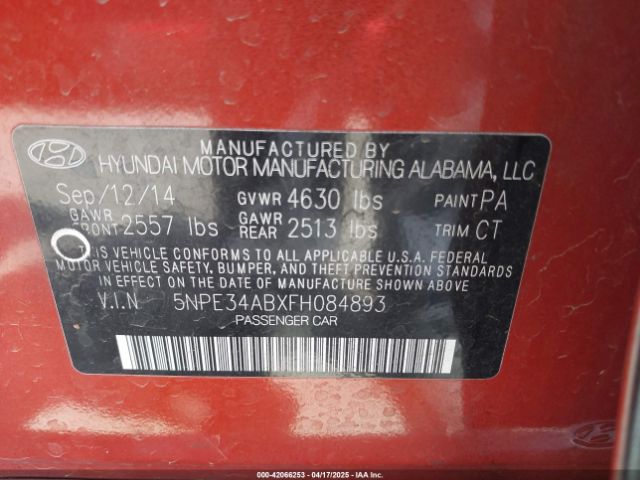 5NPE34ABXFH084893 Hyundai Sonata Sport 2.0t