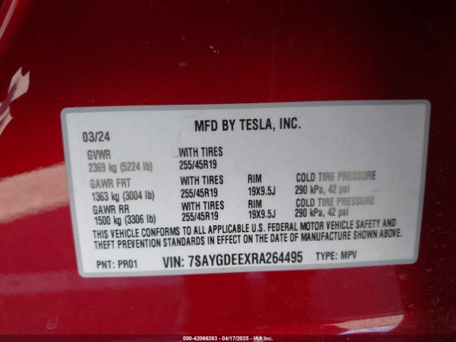 7SAYGDEEXRA264495 Tesla Model Y Long Range Dual Motor All-wheel Drive