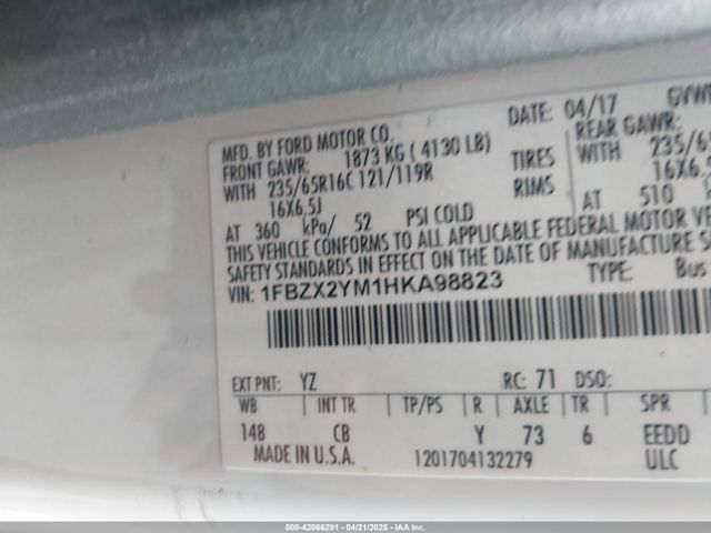 1FBZX2YM1HKA98823 Ford Transit Xlt