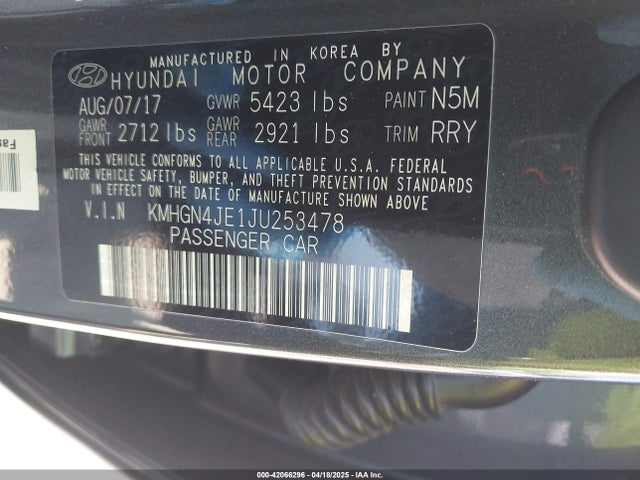 KMHGN4JE1JU253478 Genesis G80 3.8