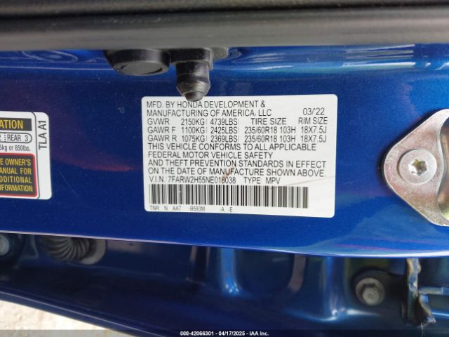 7FARW2H55NE018038 Honda Cr-v Awd Ex