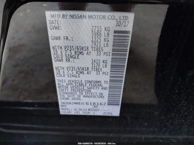 5N1DR2MM8JC618162 Nissan Pathfinder Sl