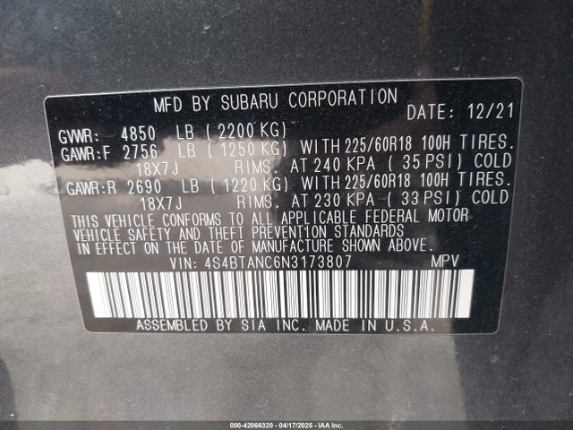 4S4BTANC6N3173807 Subaru Outback Limited
