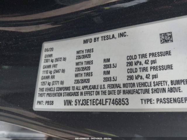 2020 TESLA MODEL 3 5YJ3E1EC4LF746853 Photo 8