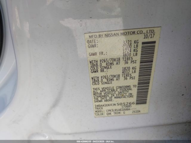 1N6AA1EK4JN505266 Nissan TITAN S
