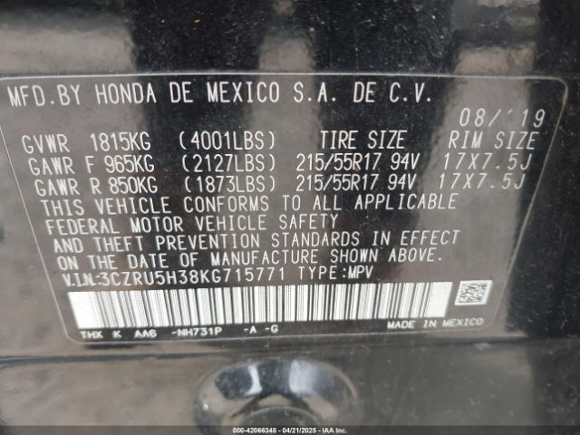 3CZRU5H38KG715771 Honda HR-V LX
