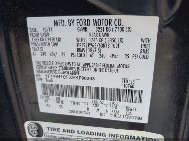 1FTFW1CFXEKF90363 Ford F-150 Xlt