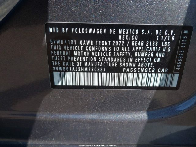 3VWB67AJ2HM280887 Volkswagen Jetta 1.4t Se