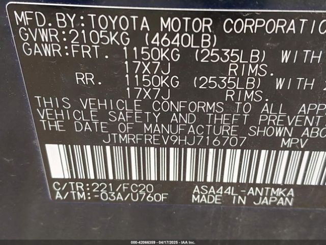 JTMRFREV9HJ716707 Toyota Rav4 Xle