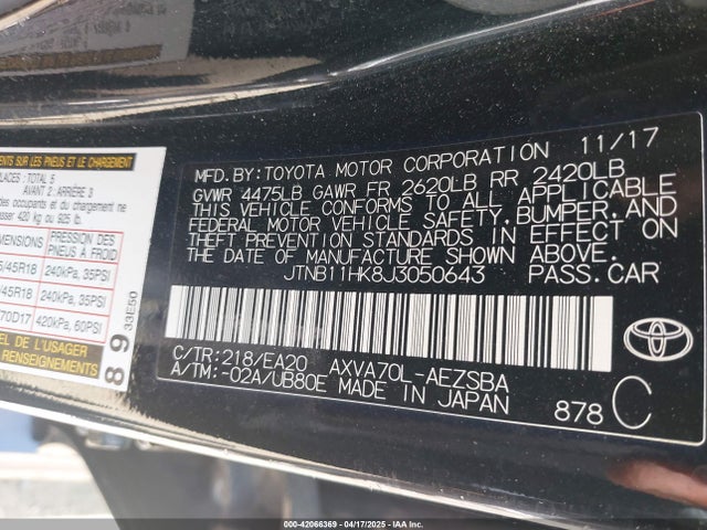 JTNB11HK8J3050643 Toyota CAMRY SE