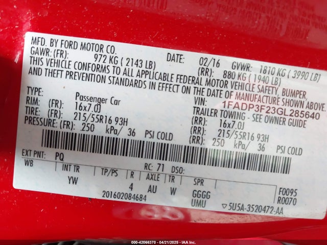 1FADP3F23GL285640 Ford FOCUS SE