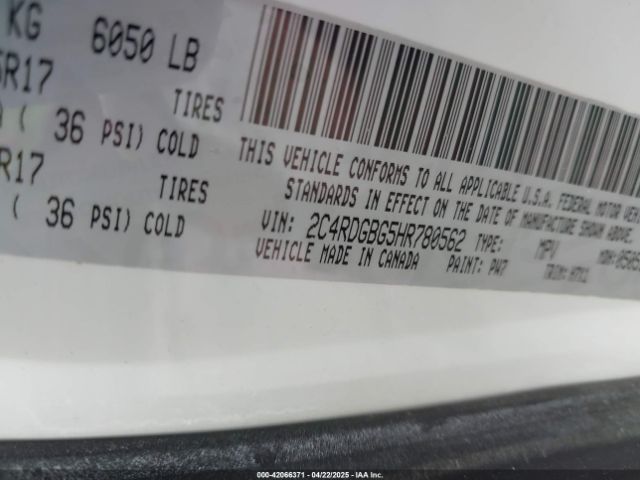 2C4RDGBG5HR780562 Dodge Grand Caravan Se