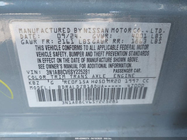 3N1AB8CV6SY225281 Nissan SENTRA SV