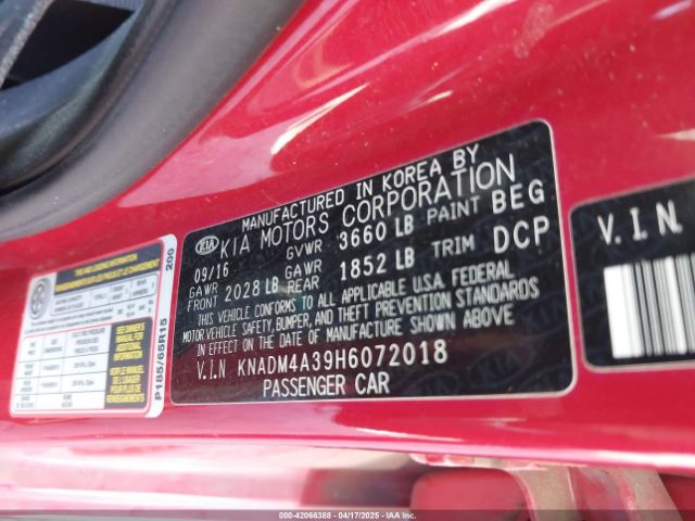 KNADM4A39H6072018 KIA RIO LX