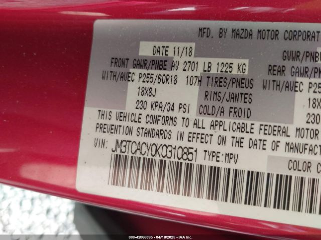 JM3TCACY0K0310851 Mazda Cx-9 Touring