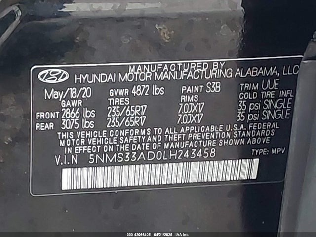 5NMS33AD0LH243458 Hyundai gdi theta ii