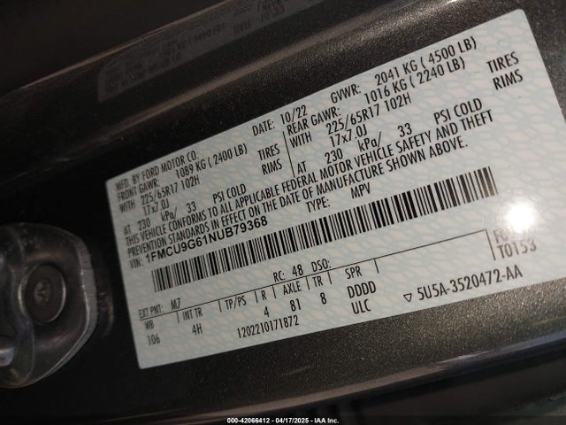 1FMCU9G61NUB79368 Ford ESCAPE SE