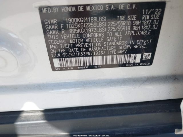 3CZRZ1H53PM719263 Honda Hr-v 2wd Sport