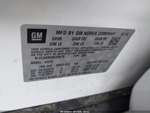 Buick luv: mfi, variable valve timing, alum, e85 max 2019 KL4CJASB5KB704579 Image 9