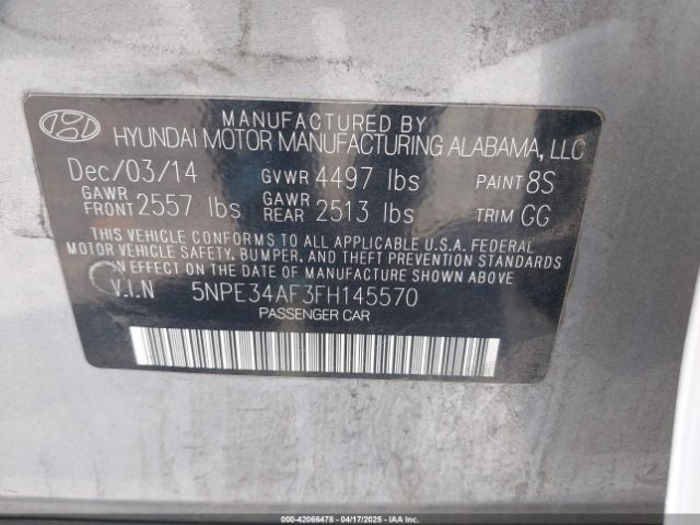 5NPE34AF3FH145570 Hyundai Sonata Sport