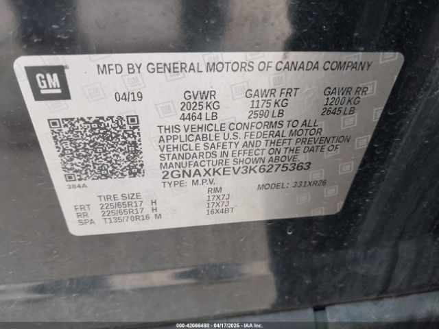 2GNAXKEV3K6275363 Chevrolet EQUINOX LT