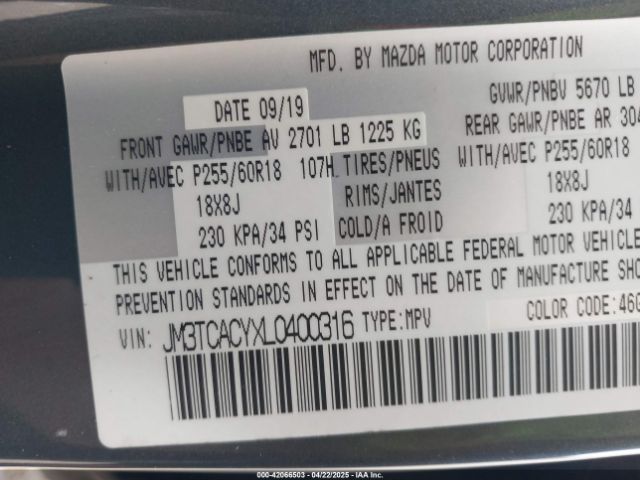JM3TCACYXL0400316 Mazda Cx-9 Touring