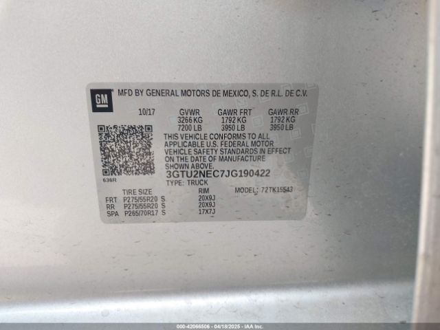 3GTU2NEC7JG190422 GMC Sierra 1500 Slt
