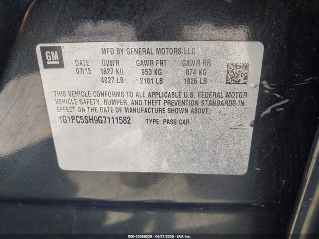 1G1PC5SH9G7111582 Chevrolet Cruze Limited Ls Auto