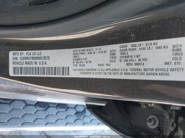 1C6RREFM5MN813578 RAM 1500 Big Horn  4x2 5'7 Box