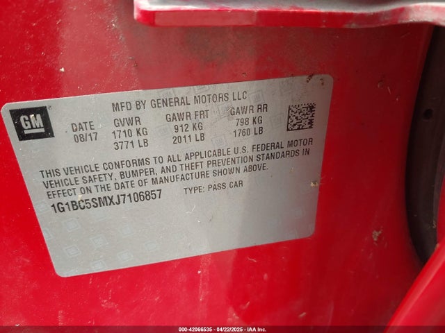 1G1BC5SMXJ7106857 Chevrolet Cruze Ls Auto
