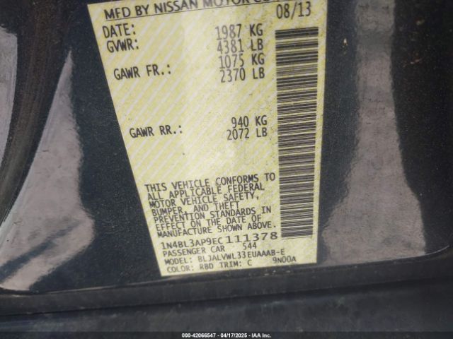 1N4BL3AP9EC111378 Nissan Altima 3.5 Sl