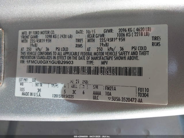 1FMCU0GX1GUB29903 Ford ESCAPE SE