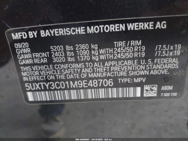 5UXTY3C01M9E48706 BMW X3 Sdrive30i