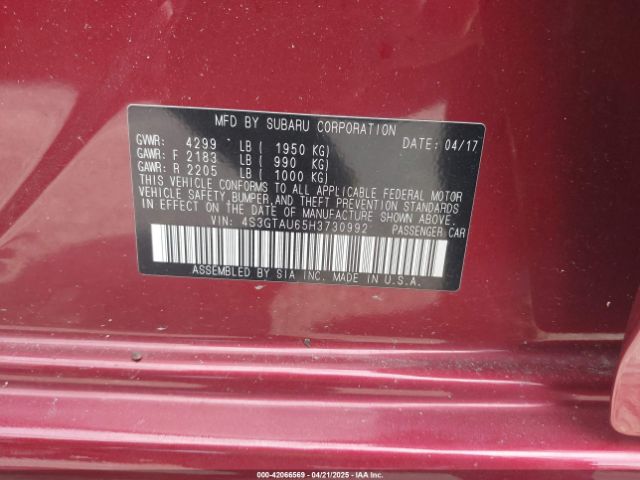 4S3GTAU65H3730992 Subaru Impreza 2.0i Limited