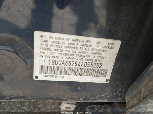 2004 ACURA TL 19UUA66294A055252 Photo 8
