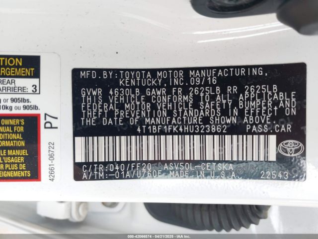 4T1BF1FK4HU323862 Toyota CAMRY SE