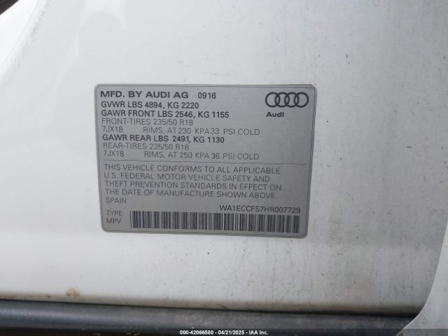 WA1ECCFS7HR007729 Audi Q3 2.0t Premium