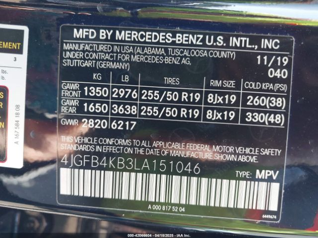 4JGFB4KB3LA151046 Mercedes-Benz Gle 350 4matic