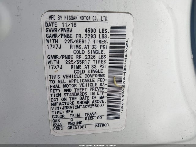JN8AT2MT4KW255007 Nissan ROGUE SV