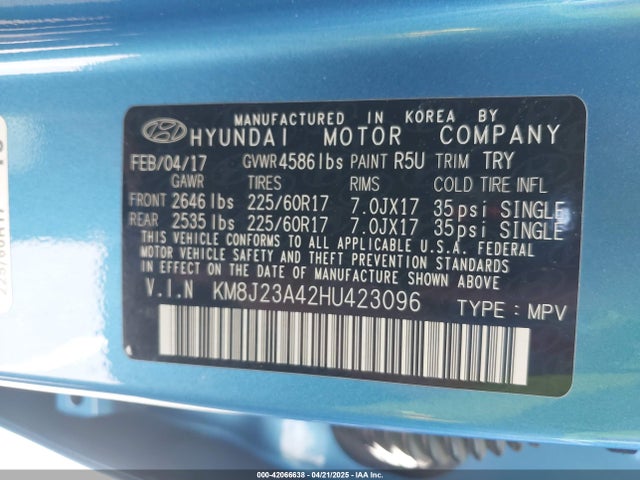 KM8J23A42HU423096 Hyundai TUCSON SE