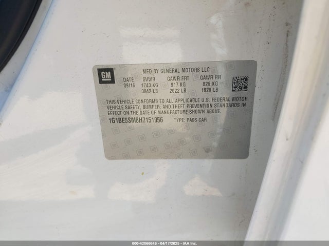 1G1BE5SM8H7151056 Chevrolet Cruze Lt Auto